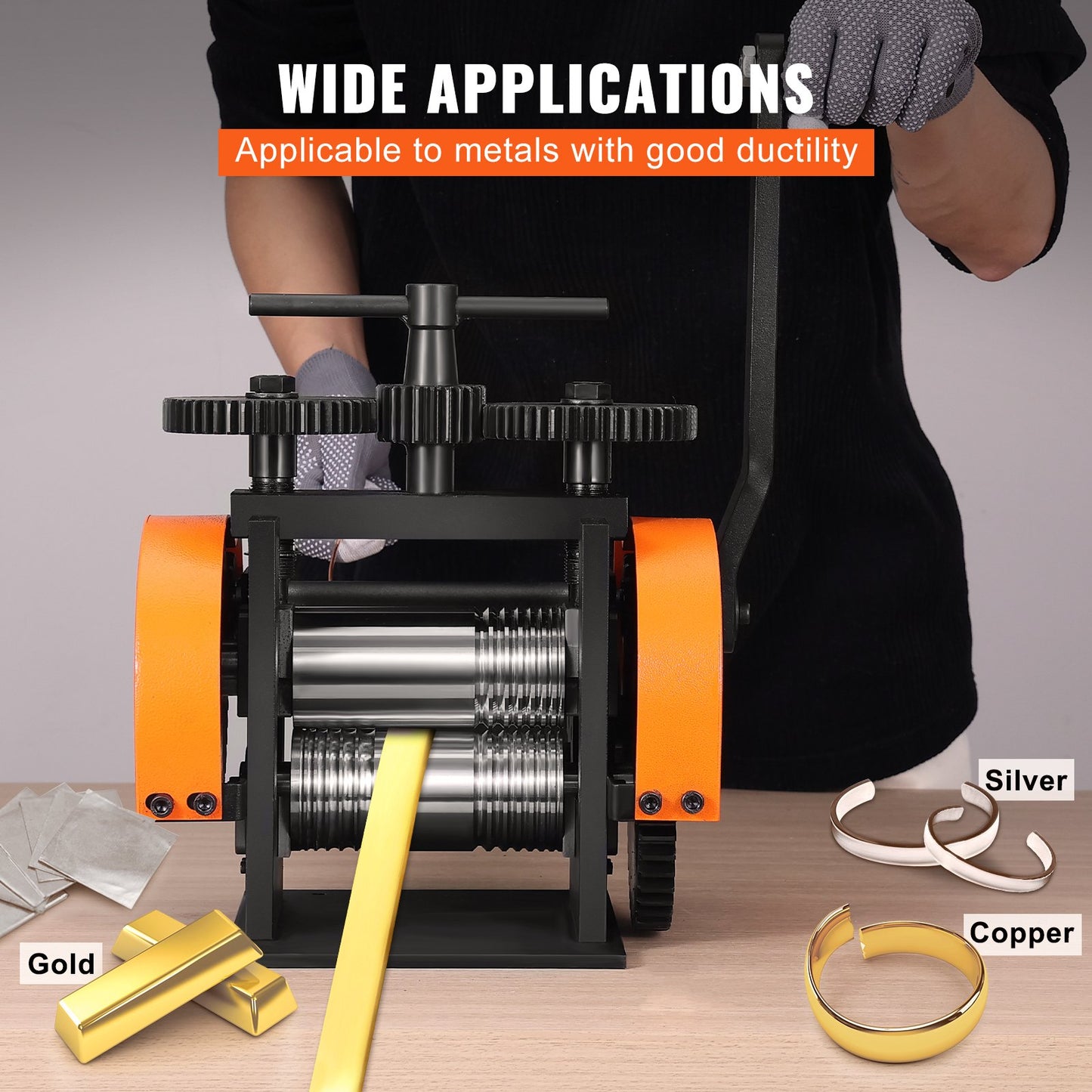 Rolling Mill, 1.77"/45 mm Jewelry Rolling Mill Machine, 1: 2.4 Gear Ratio, 3-in-1 Multi-function Rolling Mill, 0-6 mm Press Thickness for Metal Jewelry Making Sheet Square Wire Semicircle