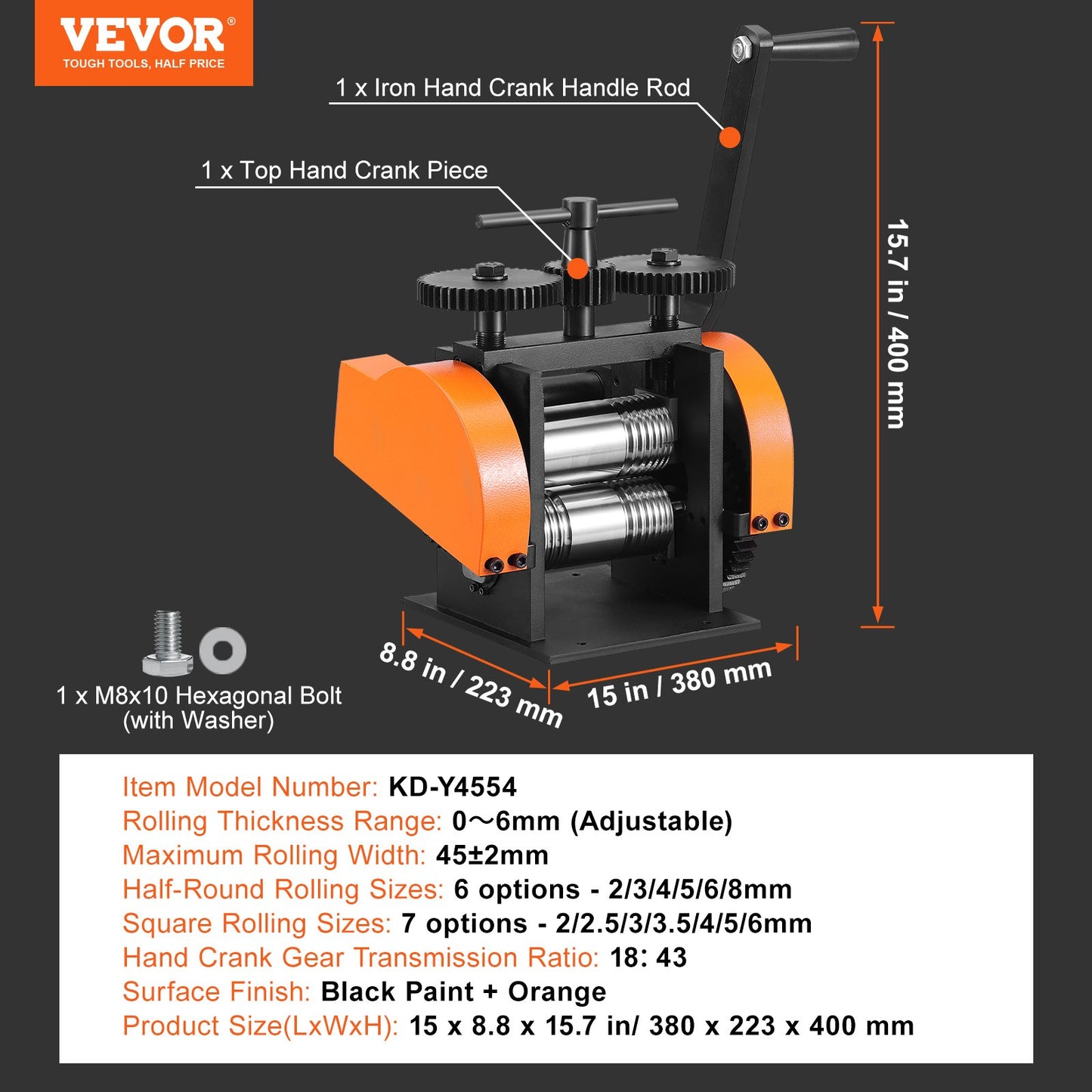 Rolling Mill, 1.77"/45 mm Jewelry Rolling Mill Machine, 1: 2.4 Gear Ratio, 3-in-1 Multi-function Rolling Mill, 0-6 mm Press Thickness for Metal Jewelry Making Sheet Square Wire Semicircle