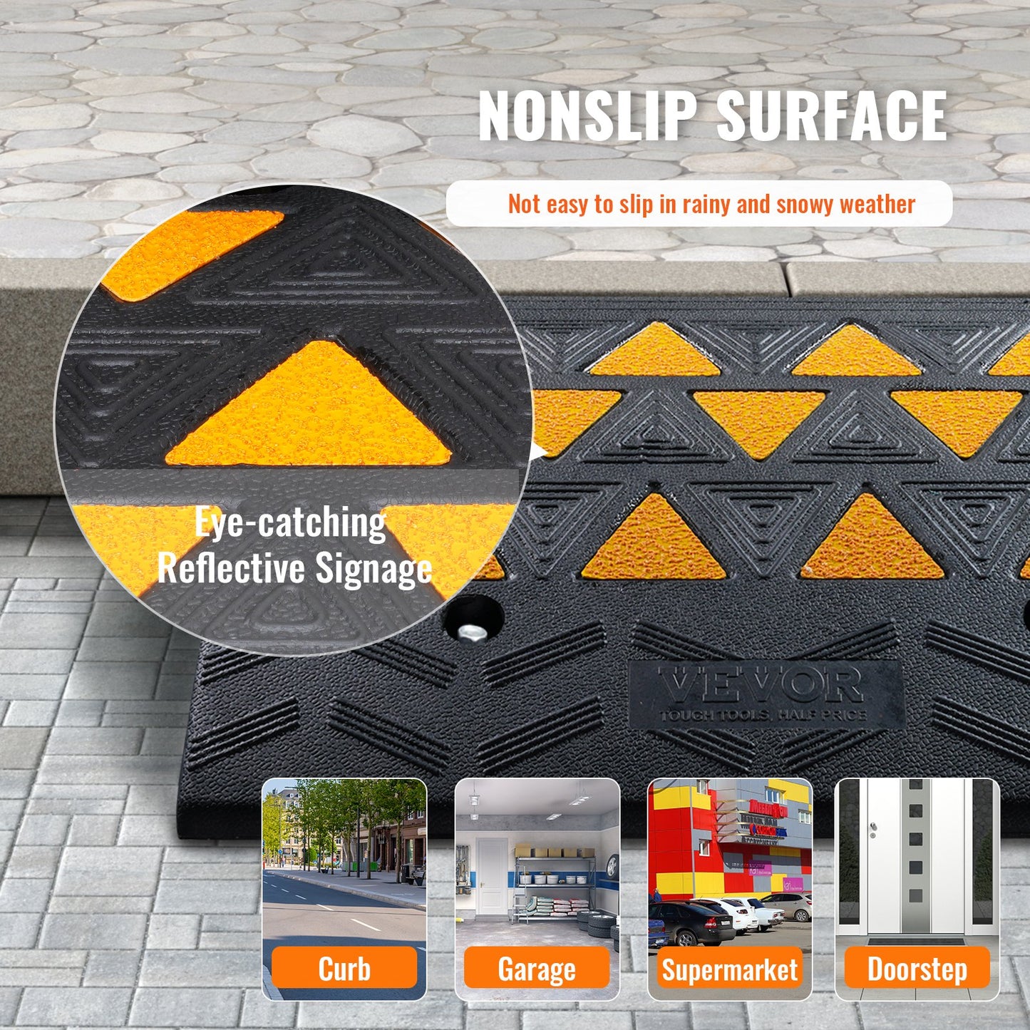 Rubber Curb Ramp 15.2 cm Rise Height Sidewalk Curb Ramp, 37 cm Width 49.1 cm Length Driveway Ramp for Curb, 15T Heavy Duty Rubber Ramp for Forklifts, Trucks, Buses, Cars, Wheelchairs, Bikes