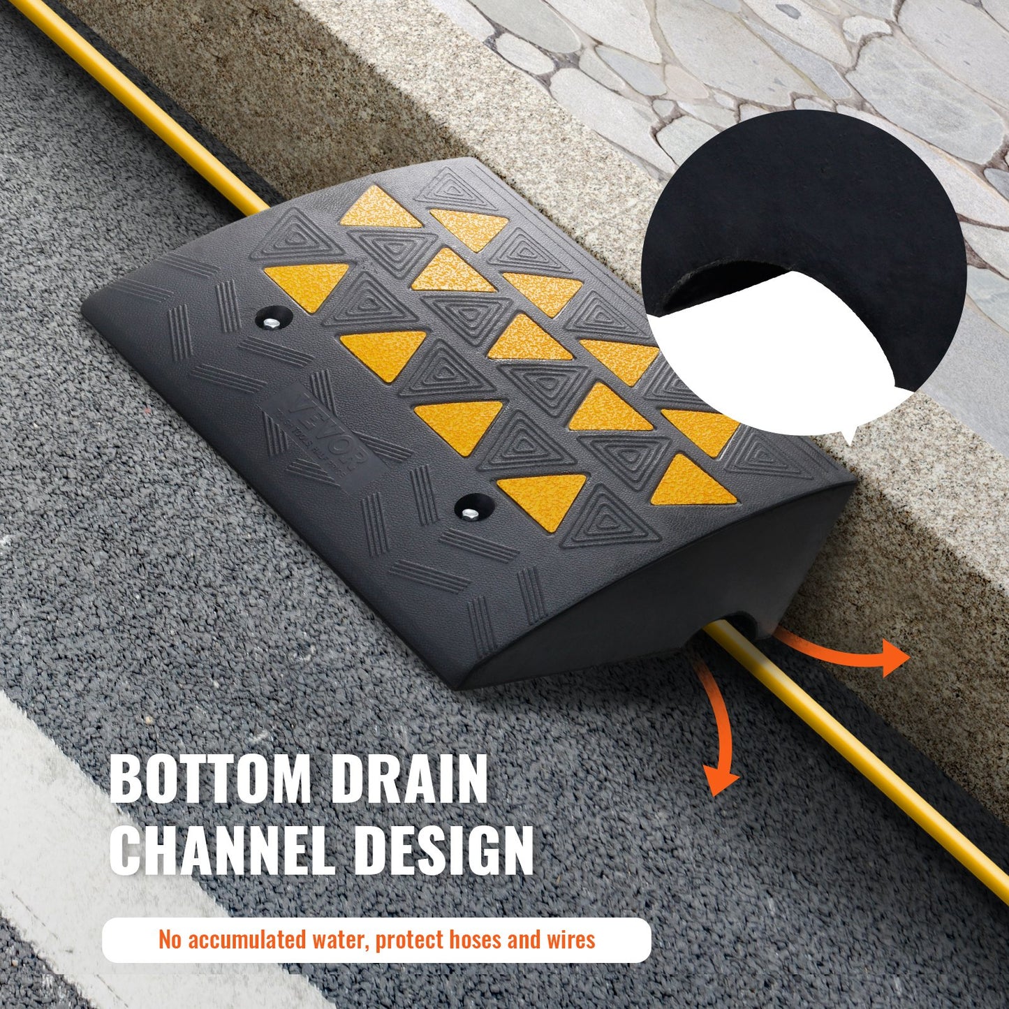 Rubber Curb Ramp 15.2 cm Rise Height Sidewalk Curb Ramp, 37 cm Width 49.1 cm Length Driveway Ramp for Curb, 15T Heavy Duty Rubber Ramp for Forklifts, Trucks, Buses, Cars, Wheelchairs, Bikes