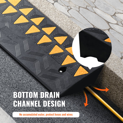 Rubber Curb Ramp 9.4 cm Rise Height Sidewalk Curb Ramp, 25 cm Width 100 cm Length Driveway Ramp for Curb, 15T Heavy Duty Rubber Ramp for Forklifts, Trucks, Buses, Cars, Wheelchairs, Bikes