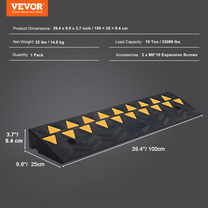 Rubber Curb Ramp 9.4 cm Rise Height Sidewalk Curb Ramp, 25 cm Width 100 cm Length Driveway Ramp for Curb, 15T Heavy Duty Rubber Ramp for Forklifts, Trucks, Buses, Cars, Wheelchairs, Bikes