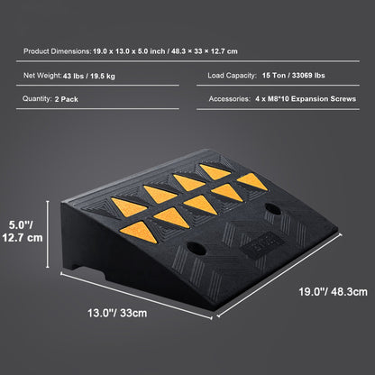 Rubber Curb Ramp 2 Pack, 12.7 cm Rise Height Heavy-Duty 15 tons Load Capacity Threshold Ramps, Driveway Ramps with Stable Grid Structure for Cars, Wheelchairs, Bikes, Motorcycles