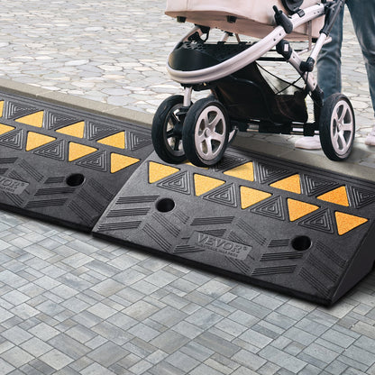 Rubber Curb Ramp 2 Pack, 12.7 cm Rise Height Heavy-Duty 15 tons Load Capacity Threshold Ramps, Driveway Ramps with Stable Grid Structure for Cars, Wheelchairs, Bikes, Motorcycles