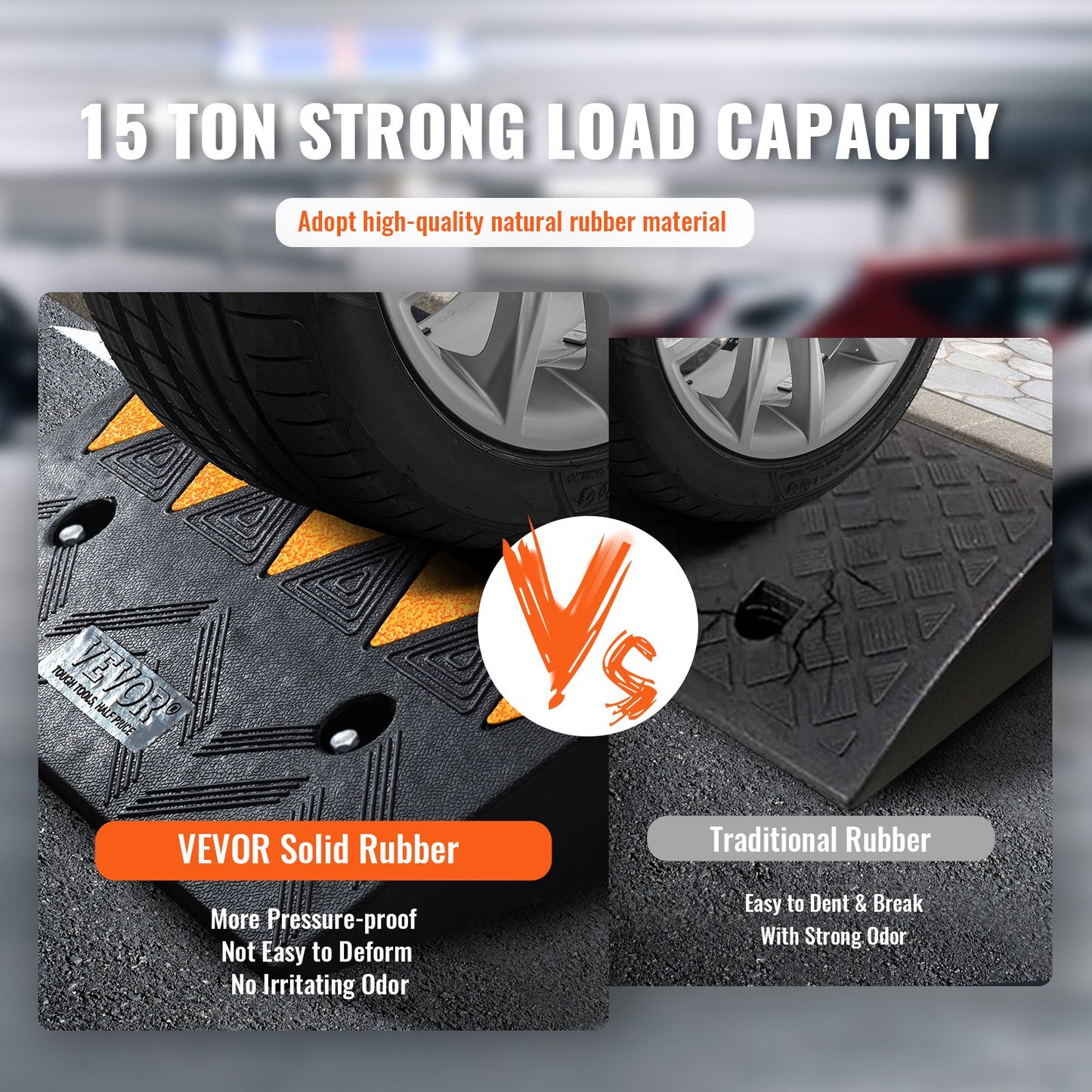 Rubber Curb Ramp 2 Pack, 11 cm Rise Height Heavy-Duty 15 tons Load Capacity Threshold Ramps, Driveway Ramps with Stable Grid Structure for Cars, Wheelchairs, Bikes, Motorcycles