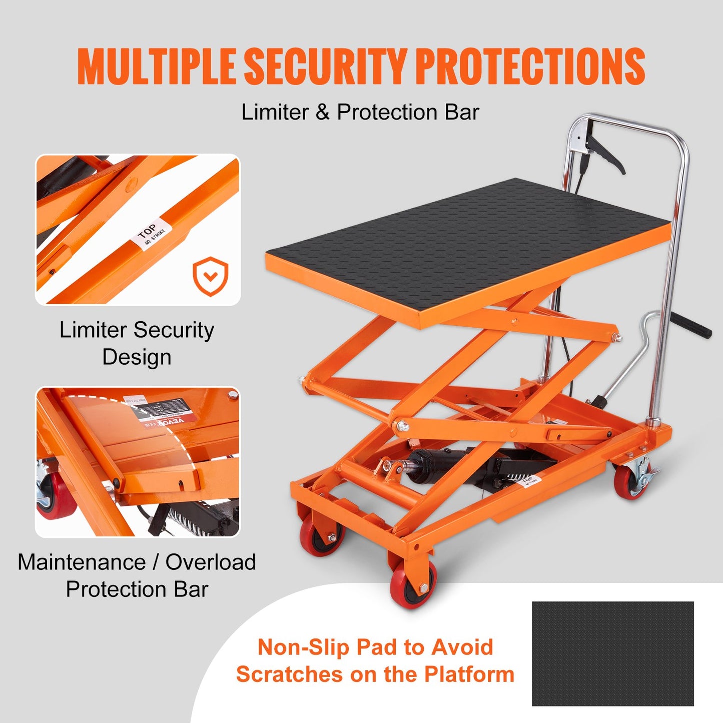Hydraulic Lift Table Cart, 330lbs Capacity 50" Lifting Height, Manual Double Scissor Lift Table with 4 Wheels and Non-slip Pad, Hydraulic Scissor Cart for Material Handling and Transportation