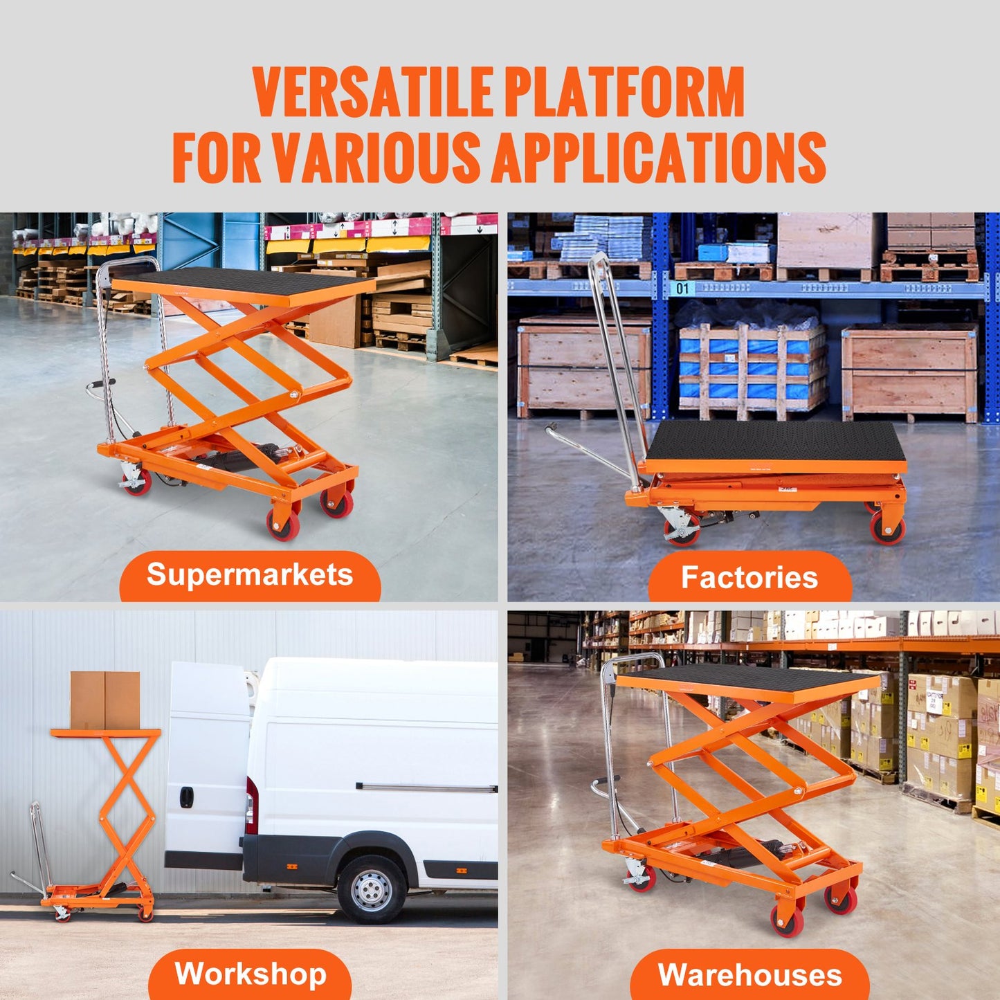 Hydraulic Lift Table Cart, 330lbs Capacity 50" Lifting Height, Manual Double Scissor Lift Table with 4 Wheels and Non-slip Pad, Hydraulic Scissor Cart for Material Handling and Transportation