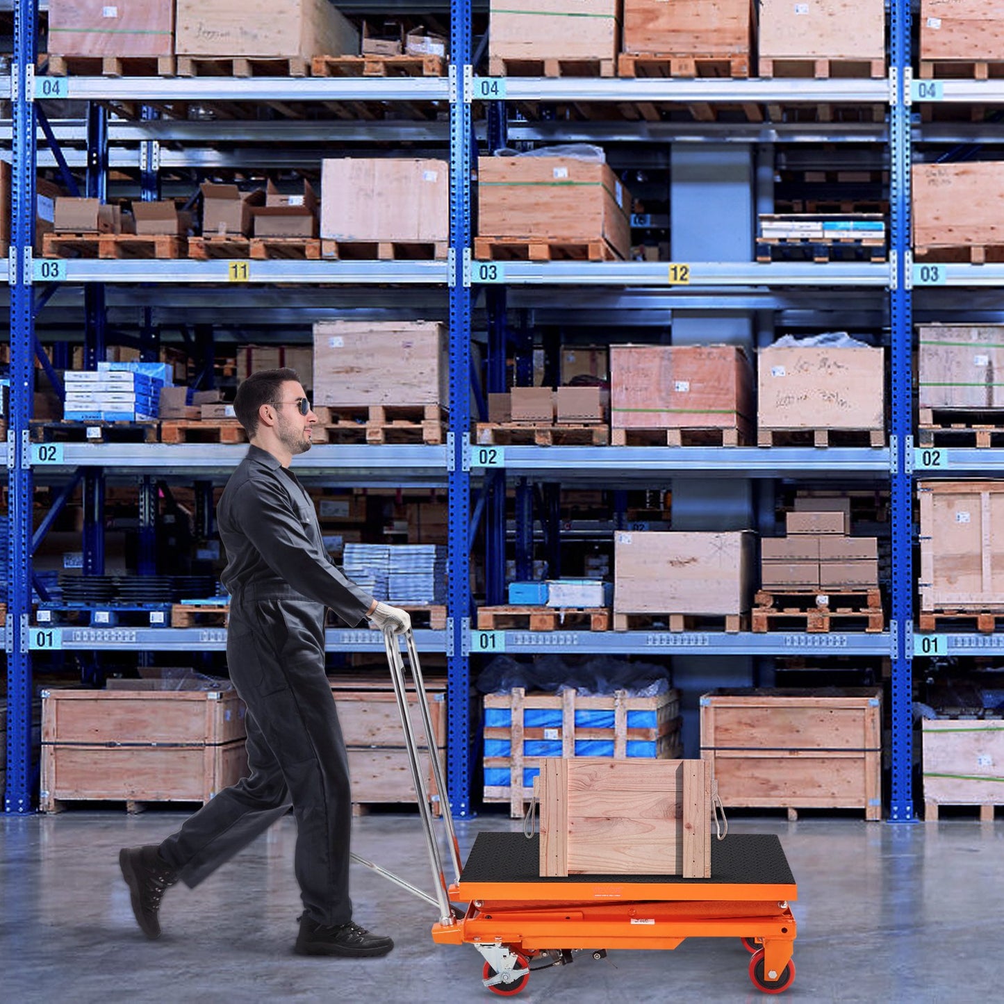 Hydraulic Lift Table Cart, 330lbs Capacity 50" Lifting Height, Manual Double Scissor Lift Table with 4 Wheels and Non-slip Pad, Hydraulic Scissor Cart for Material Handling and Transportation