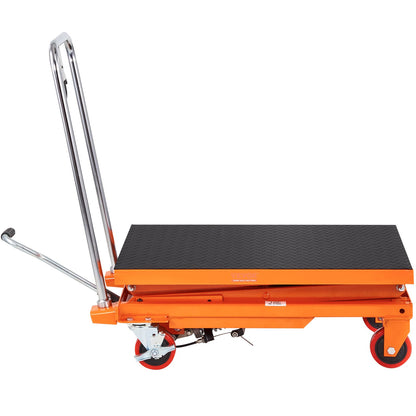Hydraulic Lift Table Cart, 330lbs Capacity 50" Lifting Height, Manual Double Scissor Lift Table with 4 Wheels and Non-slip Pad, Hydraulic Scissor Cart for Material Handling and Transportation