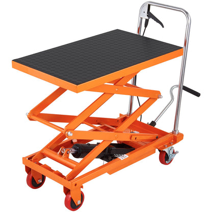 Hydraulic Lift Table Cart, 330lbs Capacity 50" Lifting Height, Manual Double Scissor Lift Table with 4 Wheels and Non-slip Pad, Hydraulic Scissor Cart for Material Handling and Transportation