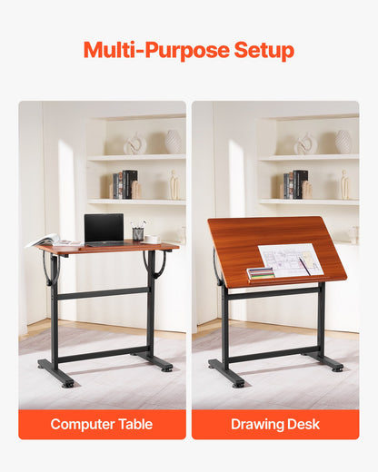Drafting Table Adjustable 0°–90° Tilt Wooden Drawing Desk with H-Frame