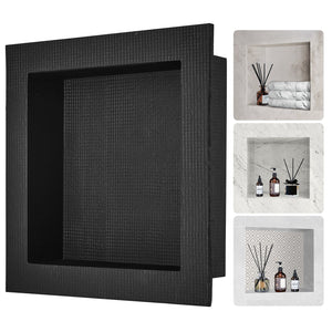 Shower Niche Ready for Tile 40.64 x 40.64 cm, Single Shelf Organizer, Square Corners Wall-inserted Niche Recessed, Sealed Protection Modern Soap Storage Niche for Shower Bathroom, Black