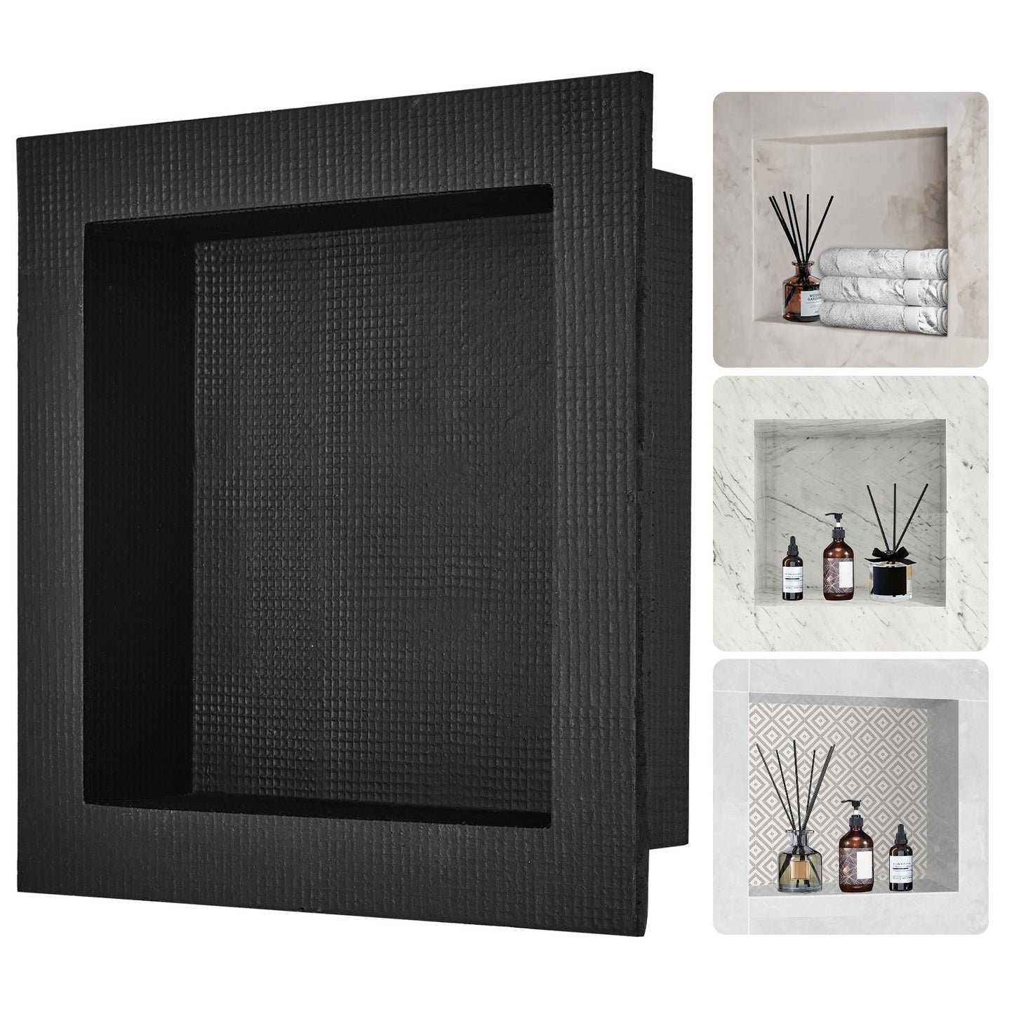 Shower Niche Ready for Tile 40.64 x 40.64 cm, Single Shelf Organizer, Square Corners Wall-inserted Niche Recessed, Sealed Protection Modern Soap Storage Niche for Shower Bathroom, Black