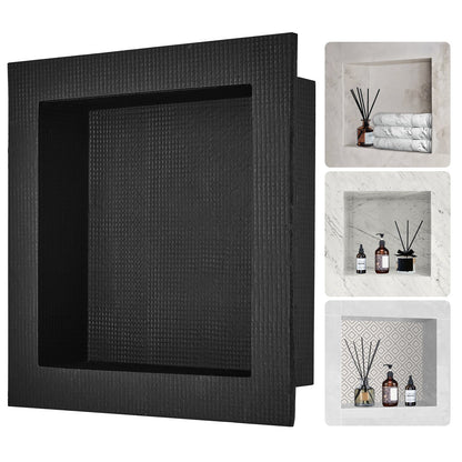 Shower Niche Ready for Tile 40.64 x 40.64 cm, Single Shelf Organizer, Square Corners Wall-inserted Niche Recessed, Sealed Protection Modern Soap Storage Niche for Shower Bathroom, Black