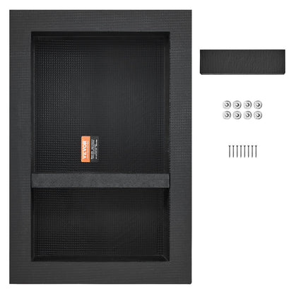 Shower Niche Ready for Tile 40.64 x 60.96 cm, 16 x 24 inch Double Shelf Organizer, Square Corners Wall-inserted Niche Recessed, Sealed Protection Modern Soap Storage Niche for Shower Bathroom, Black