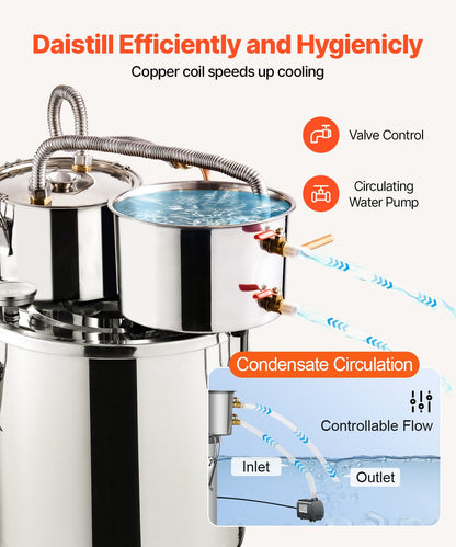 VEVOR Moonshine Still Water Alcohol Distiller 5Gal w/Thumper Keg & 8W Water Pump