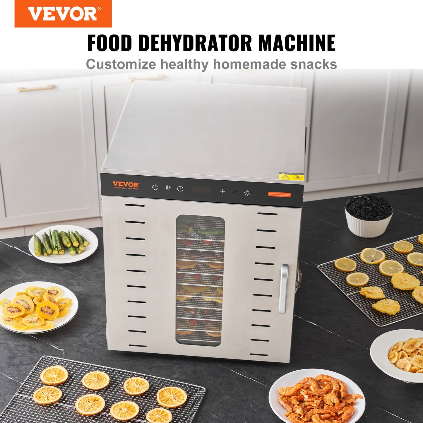 10 Trays Food Dehydrator Machine Stainless Steel 1000W Jerky Fruit Drying