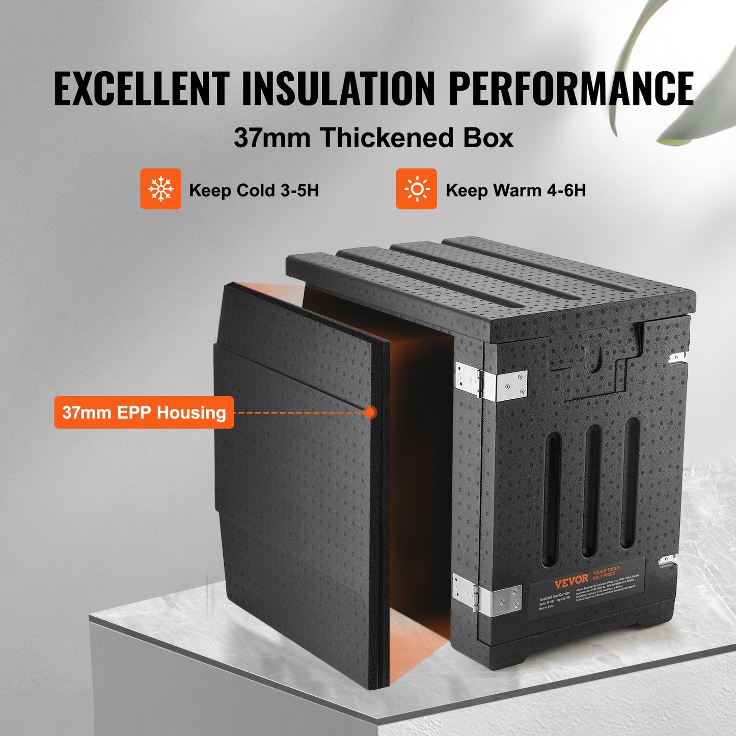 Insulated Food Pan Carrier, 90L Hot Box for Catering, LLDPE Food Box Carrier with Double Buckles, Front Loading Food Warmer for Restaurant, Canteen, etc.