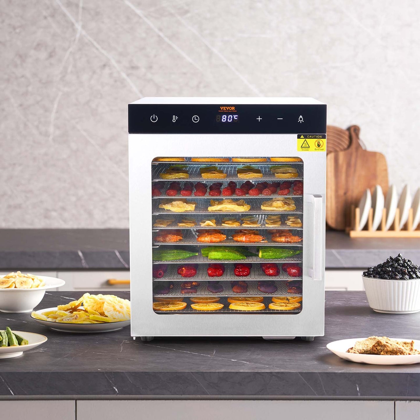 10 Trays Food Dehydrator Machine Stainless Steel 800W Jerky Fruit Drying