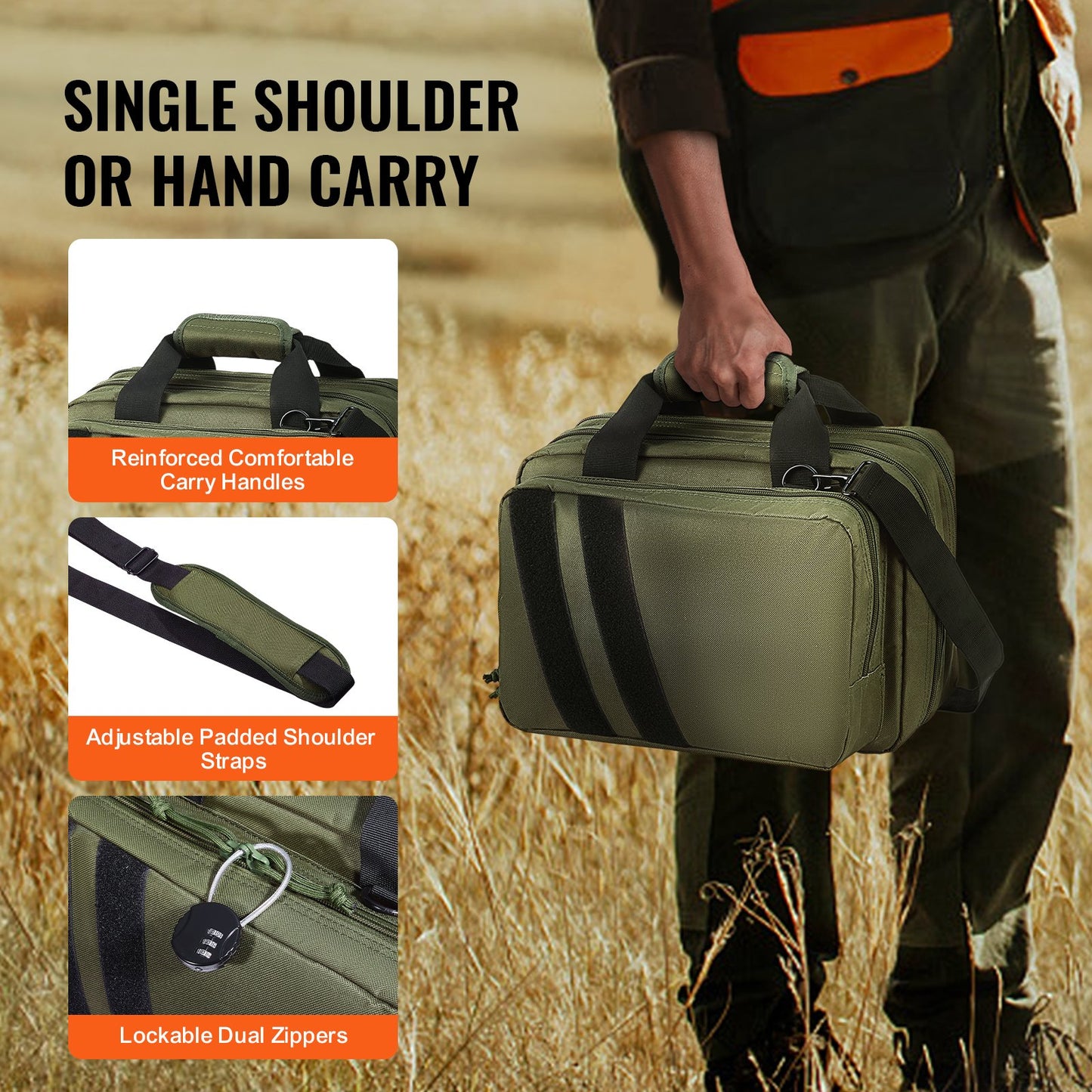 Range Bag for 2 Pistols Tactical Gun Bag 2 Built-in Pistol Bags Green