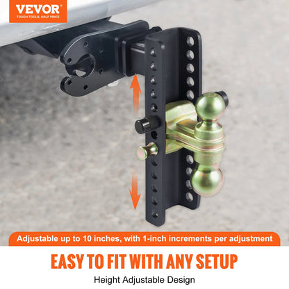 VEVOR Adjustable Trailer Hitch, 25.4 cm Drop & 21.59 cm Rise Hitch Ball Mount with 5.08 cm Receiver, Solid Tube, 6350 kgs GTW, 5.08 cm & 5.08-0.79 cm 45# Steel Tow Balls with Key Lock for Truck Towing