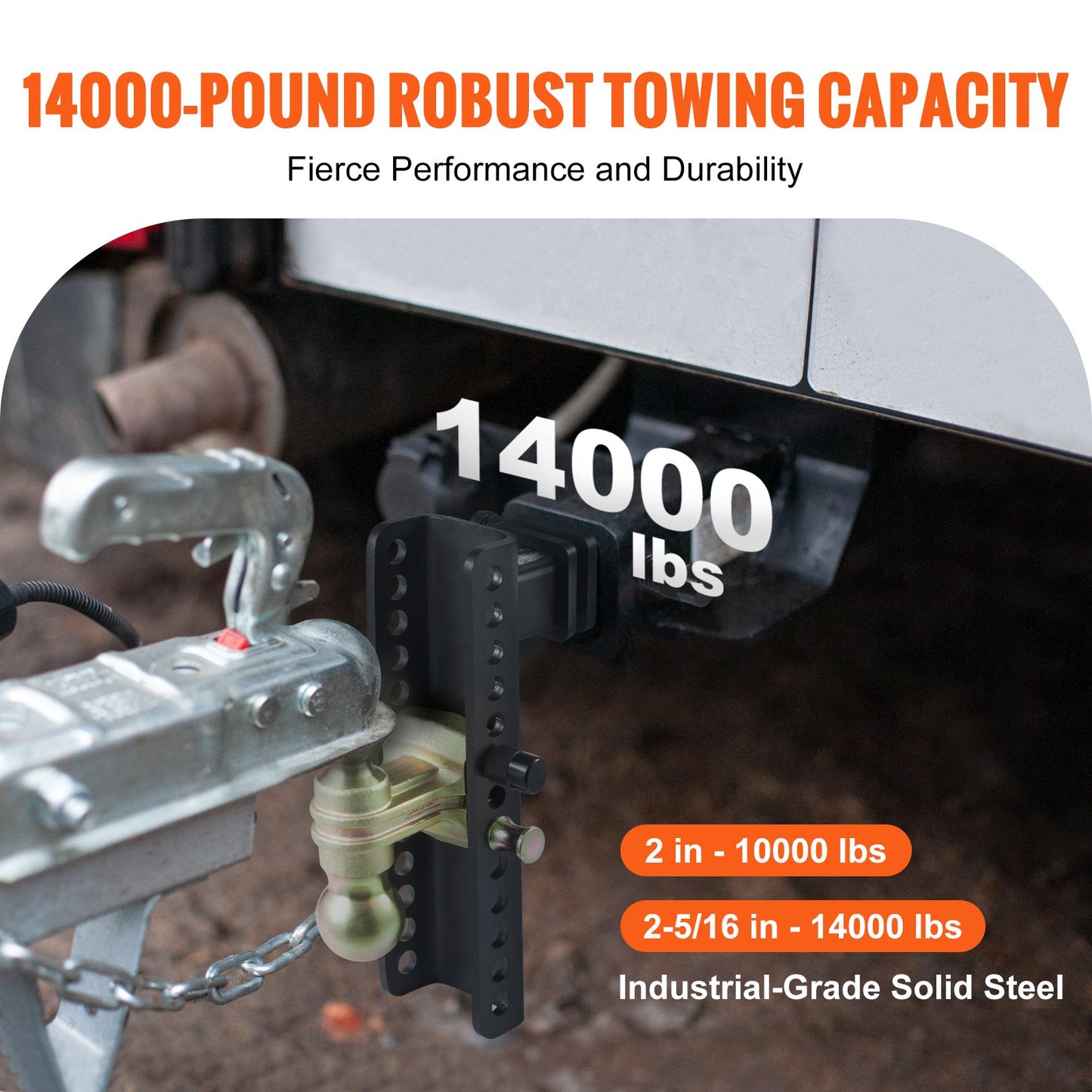 VEVOR Adjustable Trailer Hitch, 25.4 cm Drop & 21.59 cm Rise Hitch Ball Mount with 5.08 cm Receiver, Solid Tube, 6350 kgs GTW, 5.08 cm & 5.08-0.79 cm 45# Steel Tow Balls with Key Lock for Truck Towing