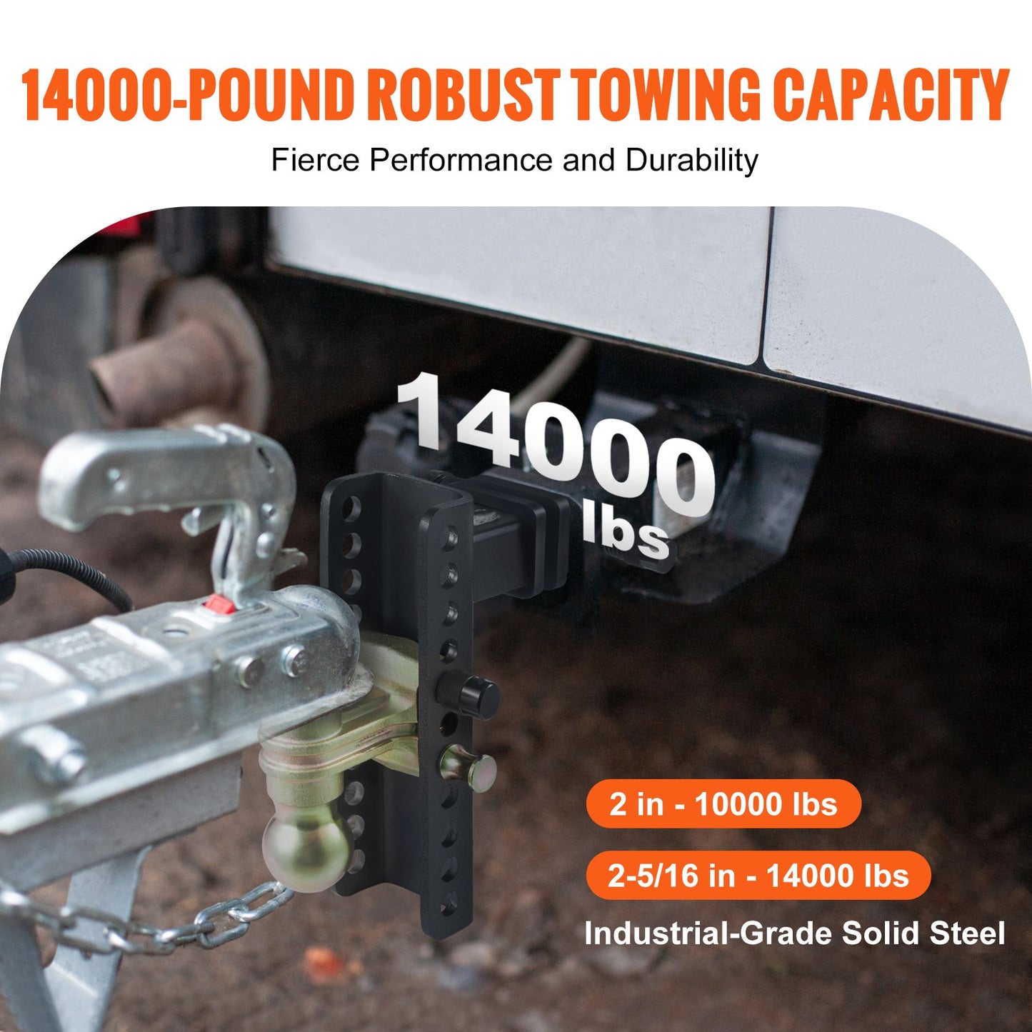 VEVOR Adjustable Trailer Hitch, 203.2 mm Drop & 165.1 mm Rise Hitch Ball Mount with 50.8 mm Receiver, Solid Tube, 6350 kg GTW, 50.8 m and 58.7 mm 45# Steel Tow Balls with Key Lock for Truck Towing