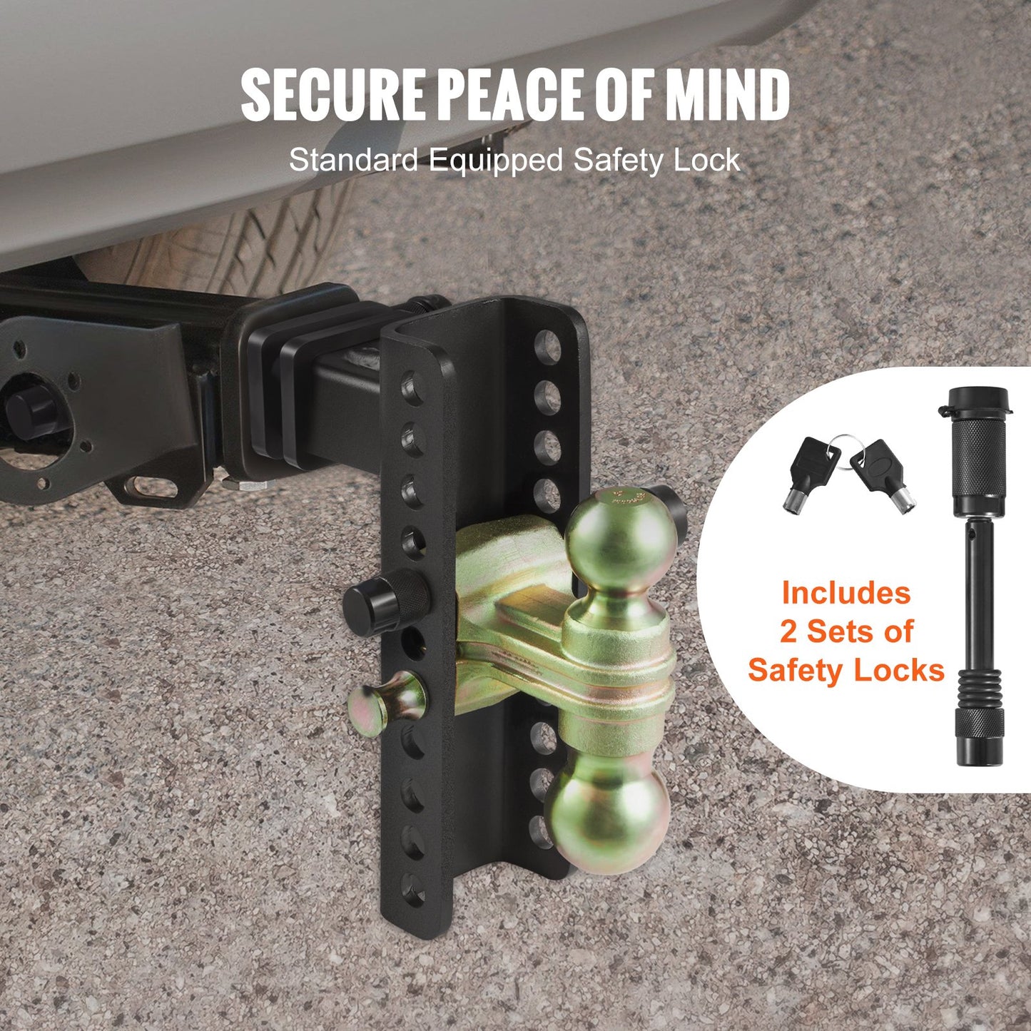 VEVOR Adjustable Trailer Hitch, 203.2 mm Drop & 165.1 mm Rise Hitch Ball Mount with 50.8 mm Receiver, Solid Tube, 6350 kg GTW, 50.8 m and 58.7 mm 45# Steel Tow Balls with Key Lock for Truck Towing