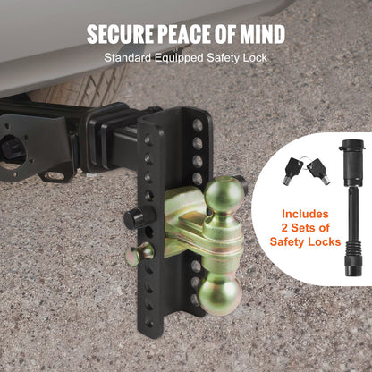 VEVOR Adjustable Trailer Hitch, 203.2 mm Drop & 165.1 mm Rise Hitch Ball Mount with 50.8 mm Receiver, Solid Tube, 6350 kg GTW, 50.8 m and 58.7 mm 45# Steel Tow Balls with Key Lock for Truck Towing