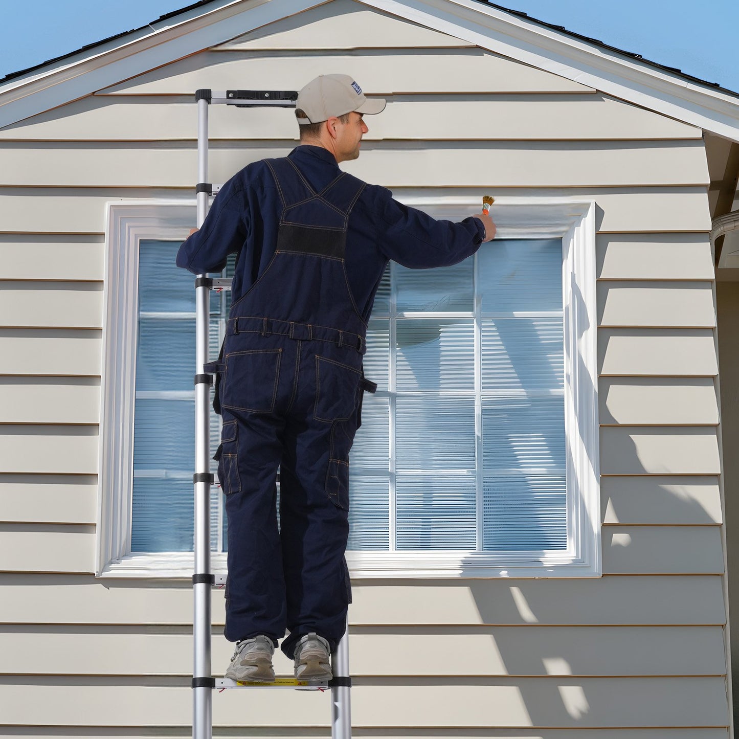 Telescoping Extension Ladder 8.5FT One-button Retraction 375 LBS Capacity