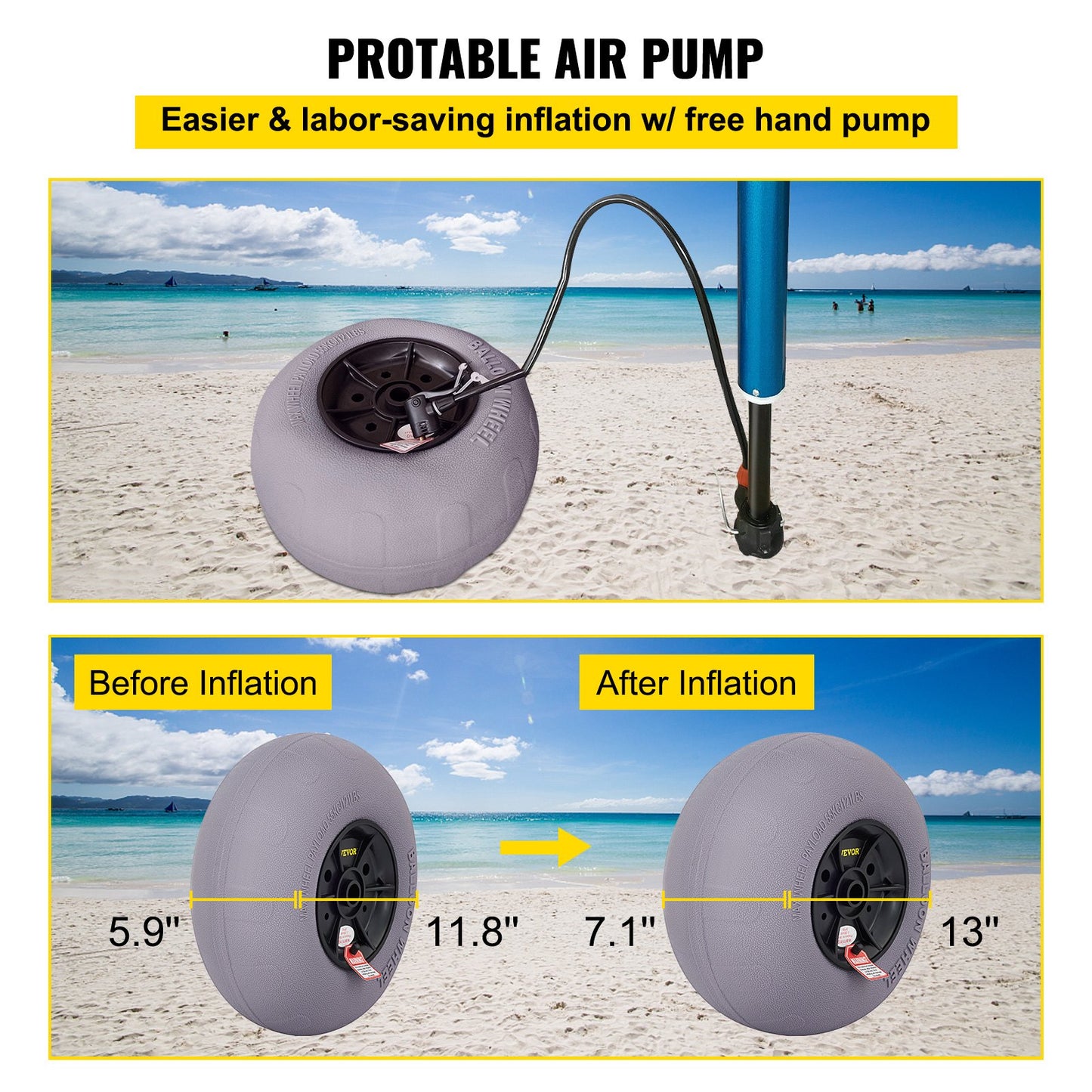 Balloon Beach Wheels Replacement Beach Tires 13" TPU 121 LBS Load Capacity
