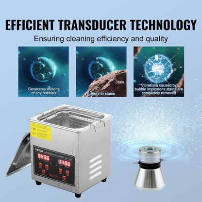 Ultrasonic Cleaner with Digital Timer & Heater, Professional Ultra Sonic Jewelry Cleaner, Stainless Steel Heated Cleaning Machine for Glasses Watch Rings Small Parts Circuit Board (2L)