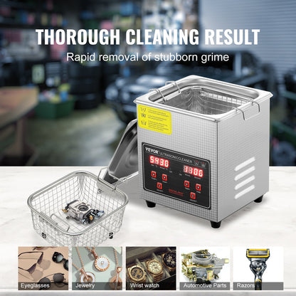 Ultrasonic Cleaner with Digital Timer & Heater, Professional Ultra Sonic Jewelry Cleaner, Stainless Steel Heated Cleaning Machine for Glasses Watch Rings Small Parts Circuit Board (2L)
