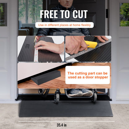 4 cm Rise Cuttable Threshold Ramp for Sweeping Robot, 90 cm Wide Natural Rubber Wheelchair Ramp, Non-Slip Solid Rubber Ramp with Double-Sided Tape for Doorways, Driveways, Bathroom, Smooth Tile