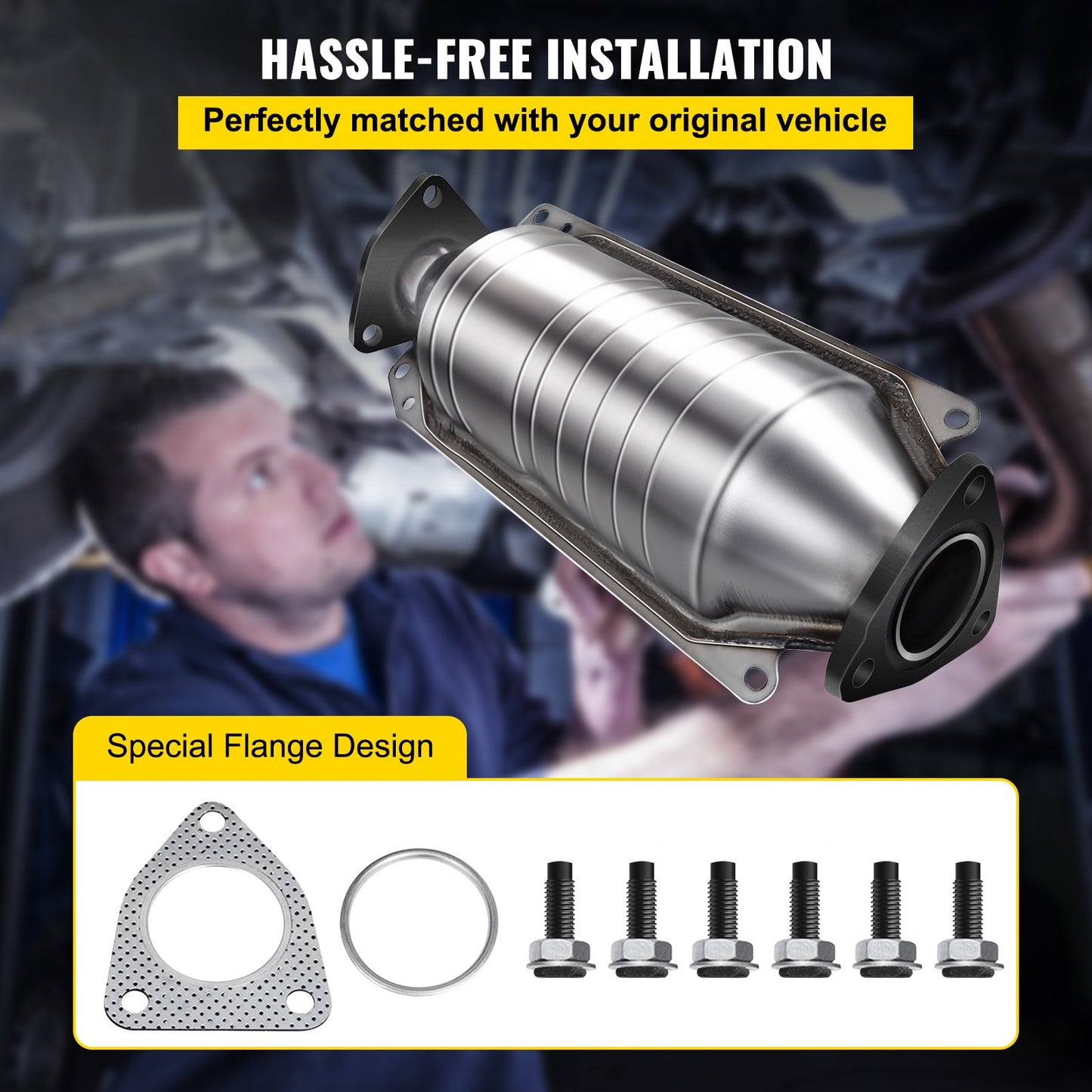 VEVOR Catalytic Converter Compatible with 1998-2002 Honda Accord 2.3L, Direct-Fit High Flow Series Cat Converter, Stainless Steel Exhaust Converter Pipe with Flange Design & Gasket (OBD III Compliant)