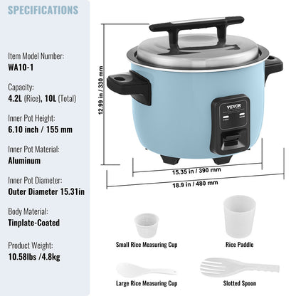 Commercial Rice Cooker, 50-Cup Rice Cooker, 10 Liter Large Rice Cooker and Warmer with Nonstick Inner Pot, Fast Cooking and 24-Hour Keep Warm, with Rice Cup and Paddle, for Restaurant