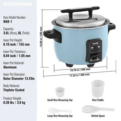 Commercial Rice Cooker, 40-Cup Rice Cooker, 8 Liter Large Rice Cooker and Warmer with Nonstick Inner Pot, Fast Cooking and 24-Hour Keep Warm, with Rice Cup and Paddle, for Restaurant