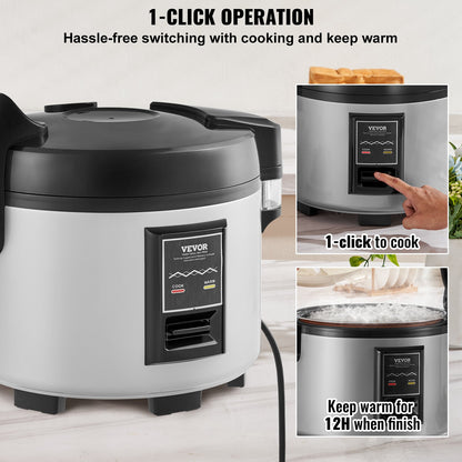 Commercial Rice Cooker, 70-Cup Rice Cooker, 15 Liter Large Rice Cooker and Warmer with Nonstick Inner Pot, Fast Cooking and 12-Hour Keep Warm, with Rice Cup and Paddle, for Restaurant