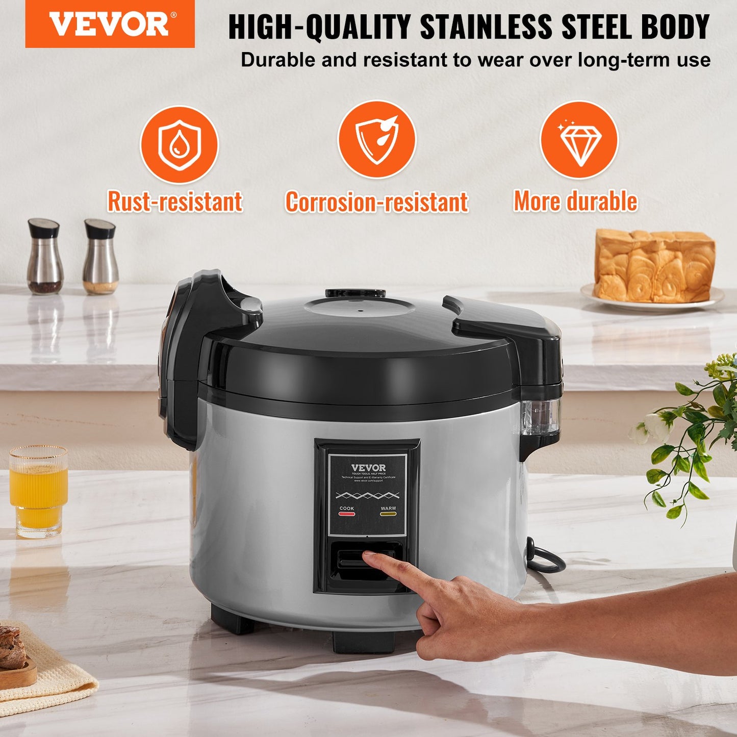 Commercial Rice Cooker, 45-Cup Rice Cooker, 9 Liter Large Rice Cooker and Warmer with Nonstick Inner Pot, Fast Cooking and 12-Hour Keep Warm, with Rice Cup and Paddle, for Restaurant