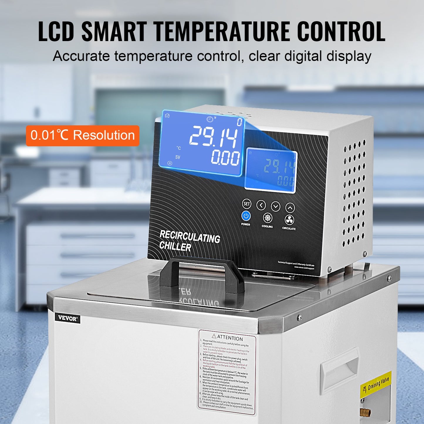 Laboratory Chiller Circulator, 6L Chiller Lab Low Temperature Cooling Liquid, 23°F-212°F Circulator Pump Chiller, LCD Display, 304 Stainless Steel Water Bath Recirculating Water Cooling Chiller