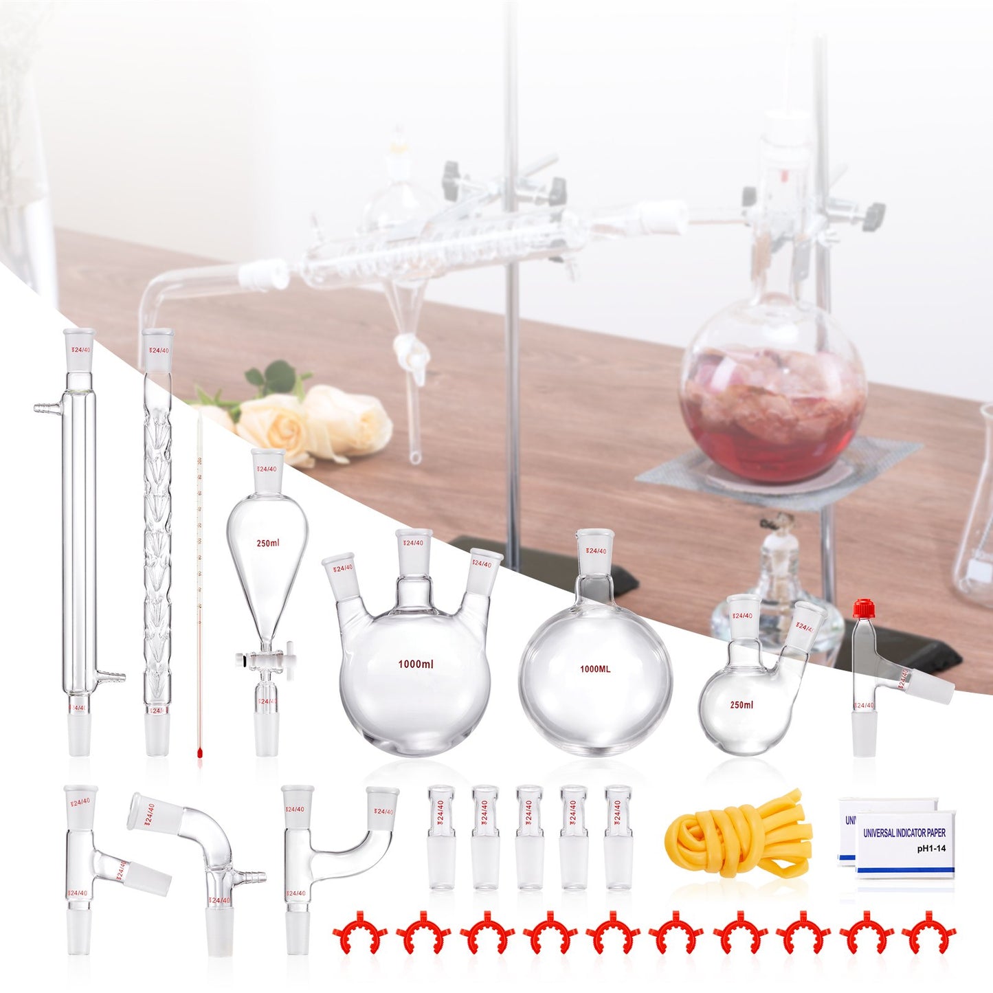 Lab Glassware Distillation Kit 1000ml 3.3 Boro 29 pcs Glassware Equipment
