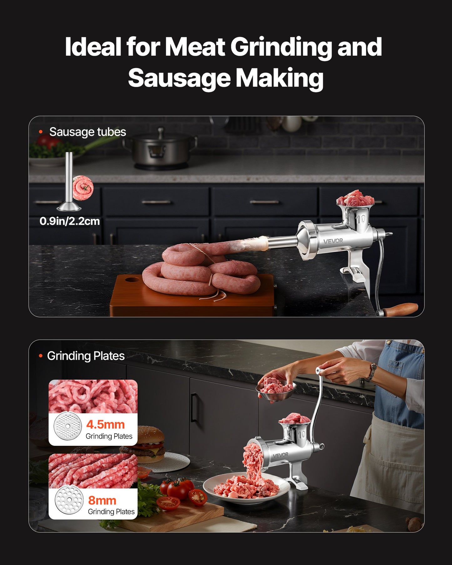 Heavy Duty Meat Grinder Manual Sausage Filler Stainless Steel with Clamp
