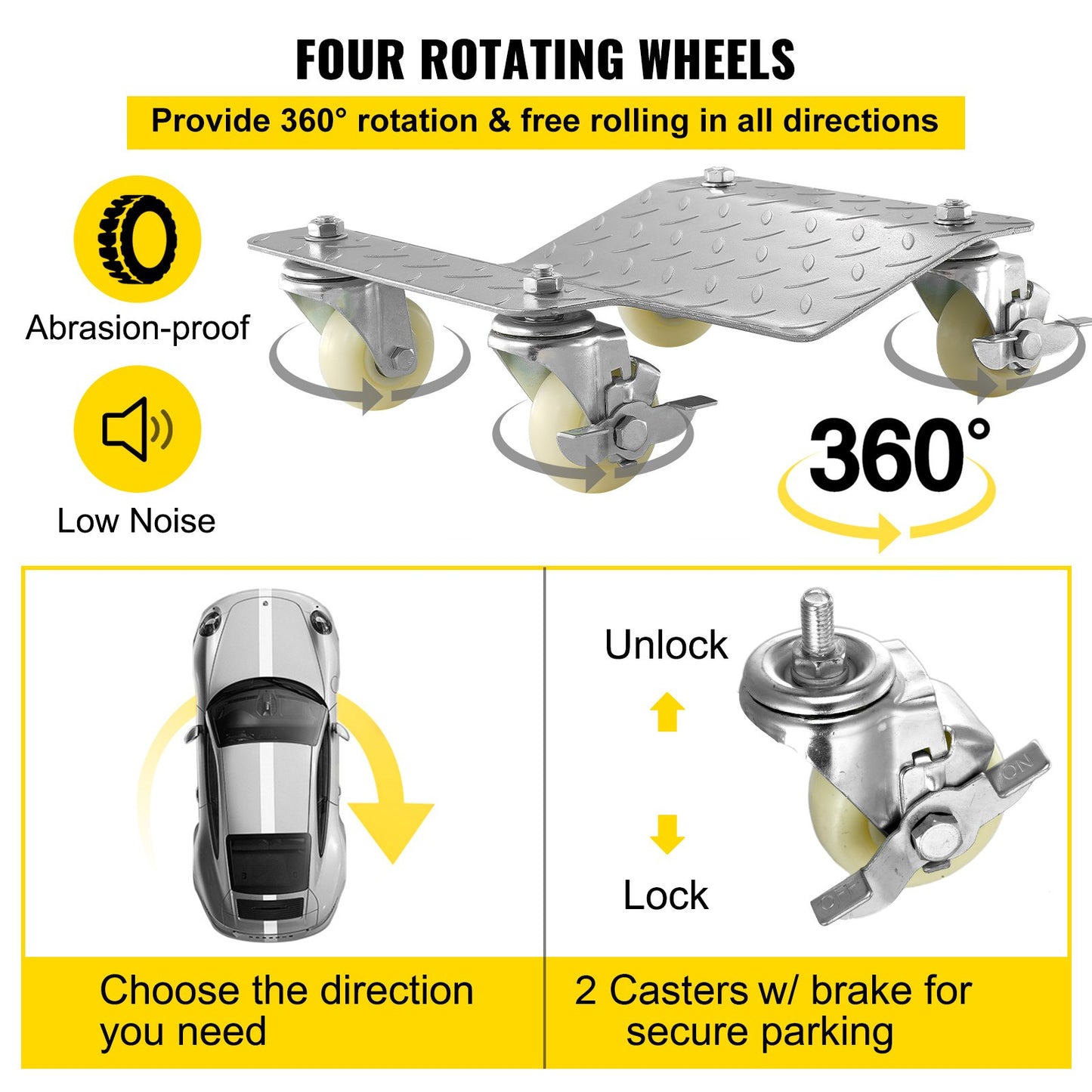 2 Pcs Tire Wheel Dollies 12"X16" Platform Size Wheel Car Dolly 3" Caster Wheel Dolly for Vehicle Car Auto Repair (2 Pcs)