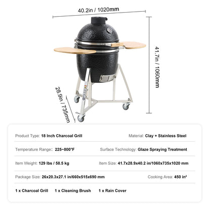 VEVOR Portable Charcoal Grill, Propane Gas Grills with Cover and Cart, Heavy Duty Stainless Steel BBQ Grill, Mini Smoker for Outdoor Cooking, Barbecue Camping, Picnic, and Backyard, Black