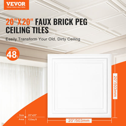 Ceiling Tiles 48-Pack 20 x 20 in Polystyrene Easy Installation Glue-up