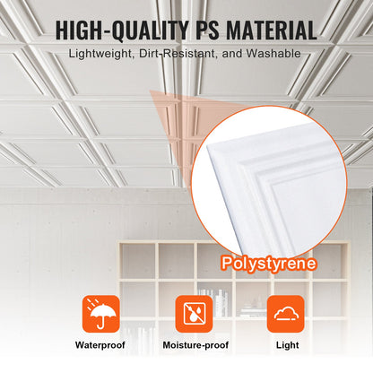Ceiling Tiles 48-Pack 20 x 20 in Polystyrene Easy Installation Glue-up