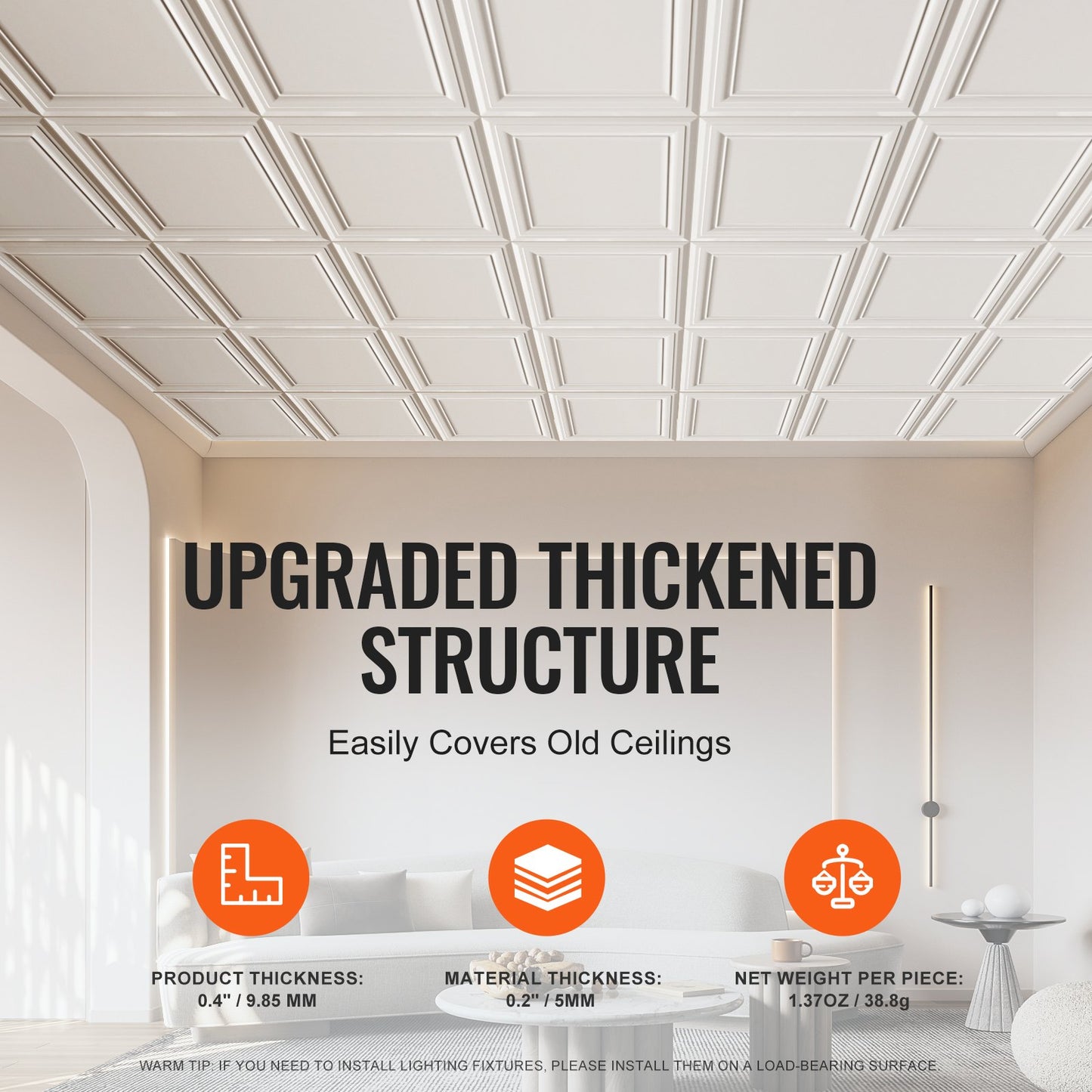 Ceiling Tiles 48-Pack 20 x 20 in Polystyrene Easy Installation Glue-up