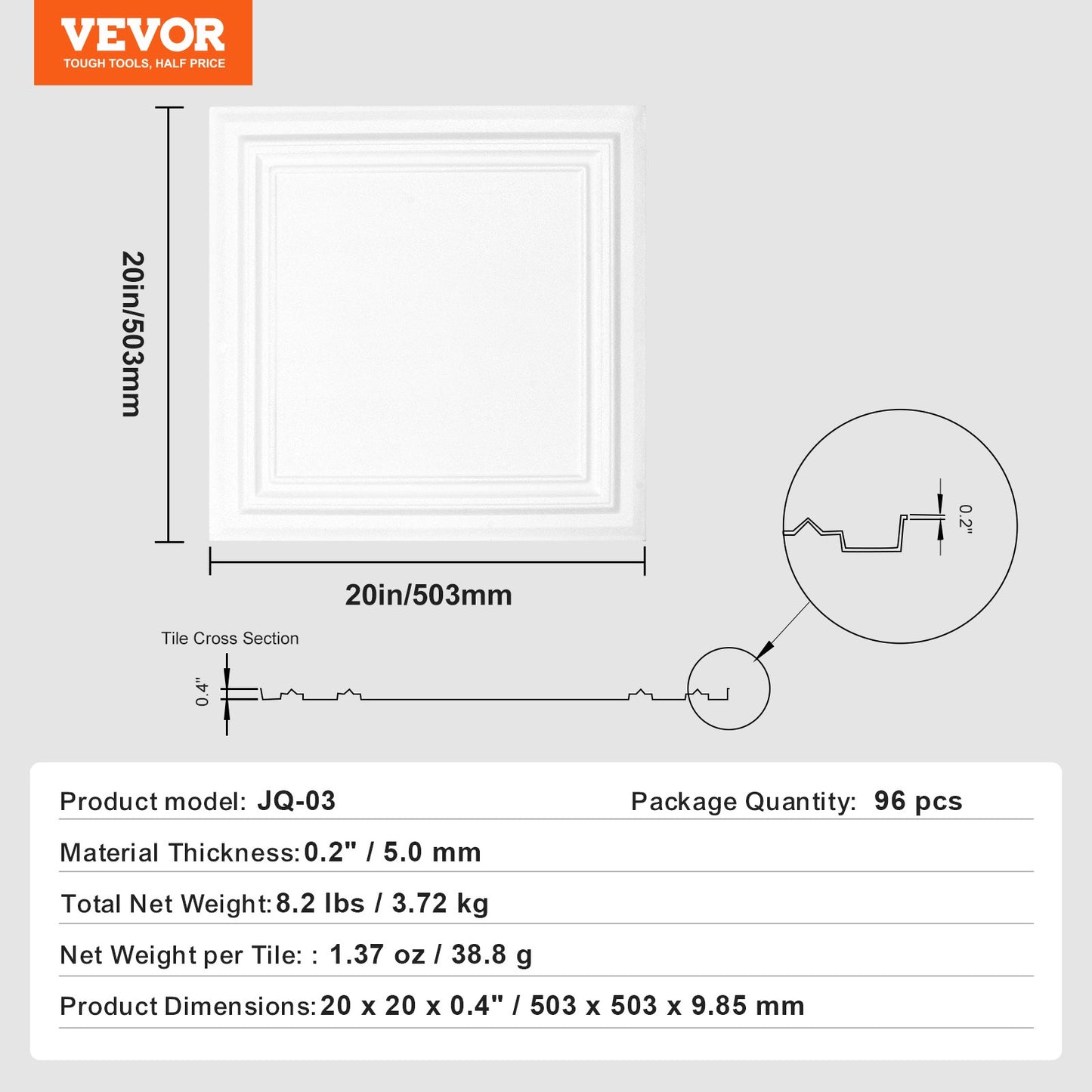 Ceiling Tiles 96-Pack 20 x 20 in Polystyrene Easy Installation Glue-up