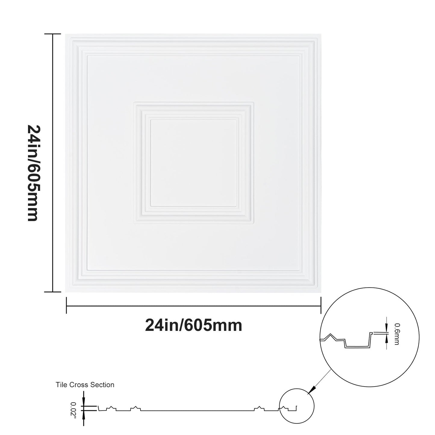 Ceiling Tiles 12-Pack 24 x 24 in PVC Easy Installation White Geometric