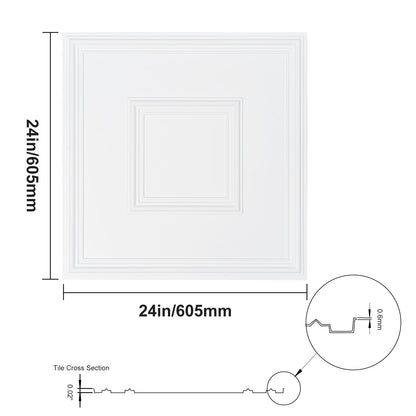 Ceiling Tiles 12-Pack 24 x 24 in PVC Easy Installation White Geometric